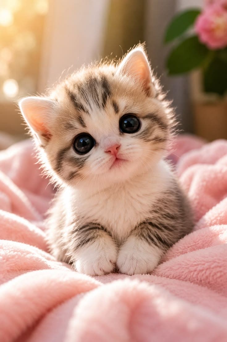 Kitten surrounded by soft blooms