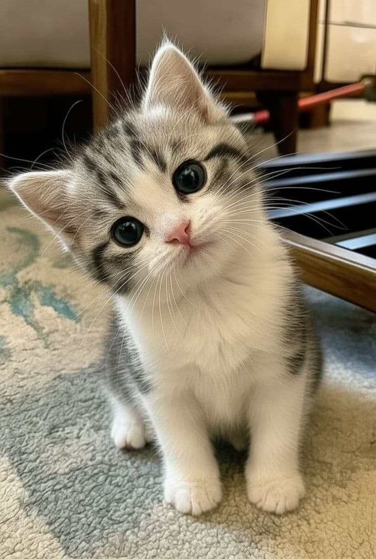 Tabby kitten relaxing at home